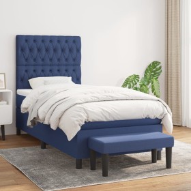 Box spring bed with blue fabric mattress 90x190 cm by , Beds and slatted bases - Ref: Foro24-3136803, Price: 394,99 €, Discou...