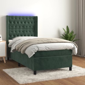 Box spring bed with mattress and LED dark green velvet 80x200 cm by , Beds and slatted bases - Ref: Foro24-3139712, Price: 36...