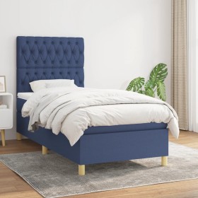 Boxspringbett mit blauer Stoffmatratze 90x190 cm von , Betten und Lattenroste - Ref: Foro24-3142543, Preis: 382,61 €, Rabatt: %