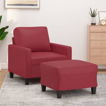 Sillón con taburete cuero sintético rojo tinto 60 cm de , Sofás - Ref: Foro24-3201022, Precio: 214,80 €, Descuento: %