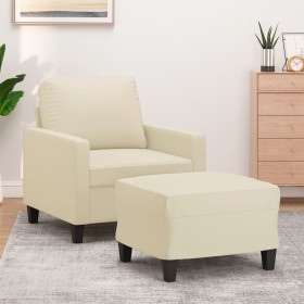 Sillón con taburete cuero sintético color crema 60 cm de , Sofás - Ref: Foro24-3201020, Precio: 202,99 €, Descuento: %