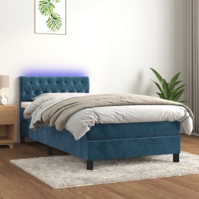 Box spring bed with mattress and LED dark blue velvet 100x200 cm by , Beds and slatted bases - Ref: Foro24-3134571, Price: 34...