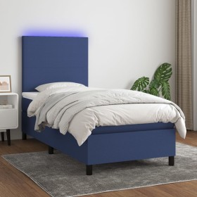 Cama box spring colchón y luces LED tela azul 80x200 cm de , Camas y somieres - Ref: Foro24-3134675, Precio: 344,99 €, Descue...