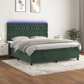 Box spring bed with mattress and LED dark green velvet 160x200cm by , Beds and slatted bases - Ref: Foro24-3136314, Price: 58...