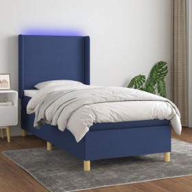 Box spring bed mattress and LED lights blue fabric 80x200 cm by , Beds and slatted bases - Ref: Foro24-3138675, Price: 338,32...