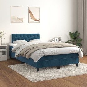 Box spring bed with dark blue velvet mattress 120x200 cm by , Beds and slatted bases - Ref: Foro24-3141477, Price: 398,94 €, ...