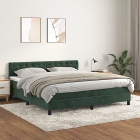 Cama box spring con colchón terciopelo verde oscuro 160x200 cm de , Camas y somieres - Ref: Foro24-3141494, Precio: 493,32 €,...