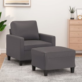 Sillón con taburete cuero sintético gris 60 cm de , Sofás - Ref: Foro24-3201021, Precio: 202,99 €, Descuento: %