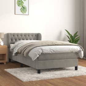 Box spring bed with light gray velvet mattress 100x200 cm by , Beds and slatted bases - Ref: Foro24-3127655, Price: 366,23 €,...