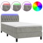 Box spring bed with mattress and LED light gray velvet 100x200 cm by , Beds and slatted bases - Ref: Foro24-3134567, Price: 3...