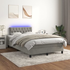 Box spring bed with mattress and LED light gray velvet 120x200 cm by , Beds and slatted bases - Ref: Foro24-3134573, Price: 3...