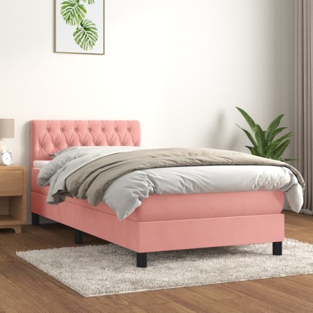 Cama box spring con colchón terciopelo rosa 90x190 cm de , Camas y somieres - Ref: Foro24-3141460, Precio: 317,63 €, Descuent...