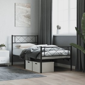 Bed frame with headboard and black metal footboard 75x190 cm by , Beds and slatted bases - Ref: Foro24-372285, Price: 64,99 €...