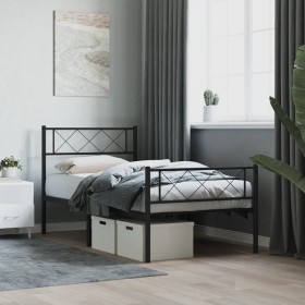 Bed frame with headboard and black metal footboard 90x190 cm by , Beds and slatted bases - Ref: Foro24-372287, Price: 68,75 €...