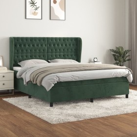 Cama box spring con colchón terciopelo verde oscuro 180x200 cm de , Camas y somieres - Ref: Foro24-3129408, Precio: 693,33 €,...