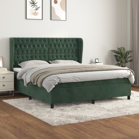 Cama box spring con colchón terciopelo verde oscuro 180x200 cm de , Camas y somieres - Ref: Foro24-3129408, Precio: 693,86 €,...