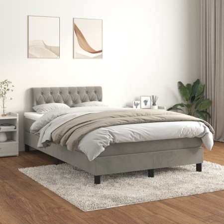 Cama box spring con colchón terciopelo gris claro 120x200 cm de , Camas y somieres - Ref: Foro24-3141473, Precio: 390,84 €, D...