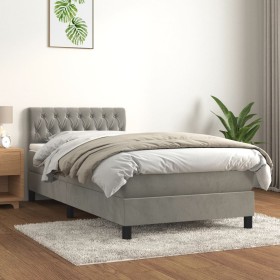 Box spring bed with light gray velvet mattress 100x200 cm by , Beds and slatted bases - Ref: Foro24-3141467, Price: 357,18 €,...