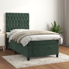 Box spring bed with dark green velvet mattress 90x190 cm by , Beds and slatted bases - Ref: Foro24-3143178, Price: 374,65 €, ...