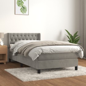 Box spring bed with light gray velvet mattress 100x200 cm by , Beds and slatted bases - Ref: Foro24-3131123, Price: 359,39 €,...