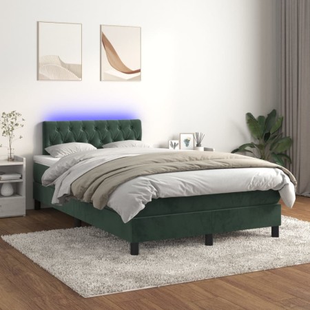 Cama box spring colchón y LED terciopelo verde oscuro 120x200cm de , Camas y somieres - Ref: Foro24-3134576, Precio: 382,99 €...