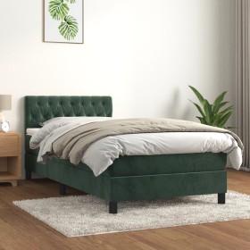 Box spring bed with dark green velvet mattress 100x200 cm by , Beds and slatted bases - Ref: Foro24-3141470, Price: 352,99 €,...