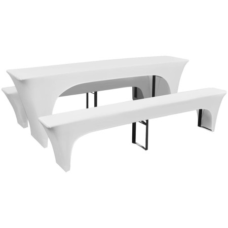 3 fundas blancas estirables para mesa y 2 bancos 220x70x80 cm de vidaXL, Fundas - Ref: Foro24-130793, Precio: 34,07 €, Descue...