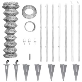 Metal fence with galvanized steel posts stakes 15x1.25 m by vidaXL, fence panels - Ref: Foro24-141504, Price: 219,99 €, Disco...