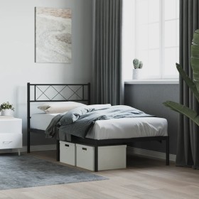 Bed frame with black metal headboard 90x190 cm by , Beds and slatted bases - Ref: Foro24-372269, Price: 59,99 €, Discount: %