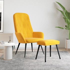 Sillón de relax con taburete terciopelo amarillo mostaza de , Sillones - Ref: Foro24-3097626, Precio: 141,99 €, Descuento: %