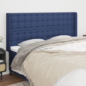 Cabecero con orejas de tela azul 203x16x118/128 cm de , Cabeceros y pies de cama - Ref: Foro24-3120042, Precio: 129,35 €, Des...