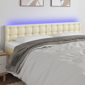 Cabecero con LED cuero sintético color crema 180x5x78/88 cm de , Cabeceros y pies de cama - Ref: Foro24-3121716, Precio: 80,9...