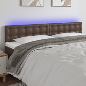 Cabecero con LED cuero sintético marrón 200x5x78/88 cm de , Cabeceros y pies de cama - Ref: Foro24-3121723, Precio: 75,99 €, ...