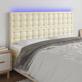 Cabecero con luces LED cuero sintético crema 180x5x118/128 cm de , Cabeceros y pies de cama - Ref: Foro24-3122528, Precio: 13...