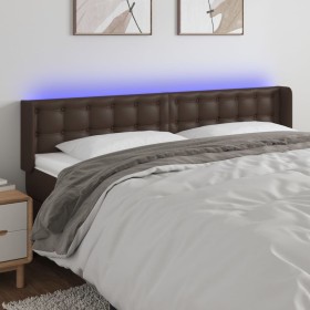 Cabecero con LED cuero sintético marrón 203x16x78/88 cm de , Cabeceros y pies de cama - Ref: Foro24-3123347, Precio: 79,99 €,...