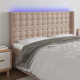 Cabecero con LED cuero sintético capuchino 203x16x118/128cm de , Cabeceros y pies de cama - Ref: Foro24-3124161, Precio: 153,...