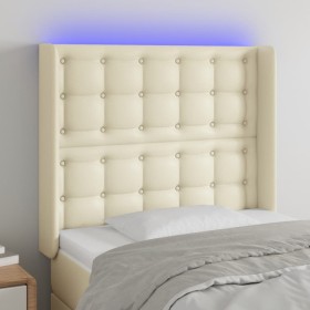 Cabecero con LED cuero sintético color crema 93x16x118/128 cm de , Cabeceros y pies de cama - Ref: Foro24-3124128, Precio: 89...