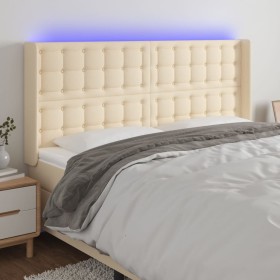 Cream fabric headboard with LED 163x16x118/128 cm by , Headboards and footboards - Ref: Foro24-3124493, Price: 139,99 €, Disc...