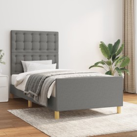 Estructura de cama con cabecero de tela gris oscuro 100x200 cm de , Camas y somieres - Ref: Foro24-3125358, Precio: 162,89 €,...