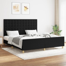 Estructura de cama con cabecero de tela negro 160x200 cm de , Camas y somieres - Ref: Foro24-3125391, Precio: 234,99 €, Descu...