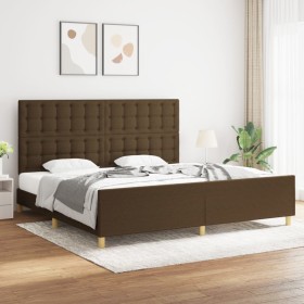 Bed frame with headboard in dark brown fabric 200x200cm by , Beds and slatted bases - Ref: Foro24-3125408, Price: 260,82 €, D...