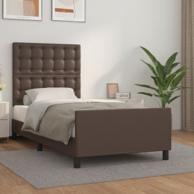 Estructura de cama con cabecero cuero sintético marrón 90x190cm de , Camas y somieres - Ref: Foro24-3125546, Precio: 170,99 €...