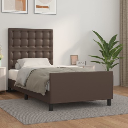 Estructura de cama con cabecero cuero sintético marrón 90x200cm de , Camas y somieres - Ref: Foro24-3125552, Precio: 160,95 €...