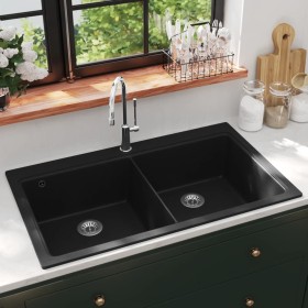 Einbauspüle aus schwarzem Granit mit zwei Becken von vidaXL, Sinkt - Ref: Foro24-141675, Preis: 311,99 €, Rabatt: %