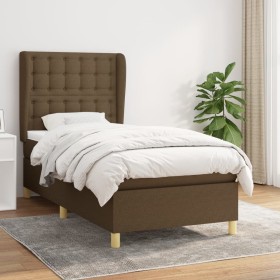 Cama box spring con colchón tela marrón oscuro 100x200 cm de , Camas y somieres - Ref: Foro24-3128824, Precio: 394,44 €, Desc...