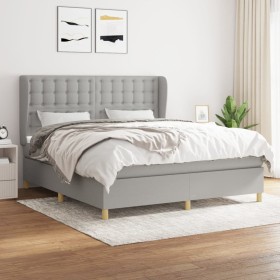 Box spring bed with light gray fabric mattress 160x200 cm by , Beds and slatted bases - Ref: Foro24-3128853, Price: 595,74 €,...