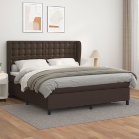 Cama box spring con colchón cuero sintético marrón 180x200 cm de , Camas y somieres - Ref: Foro24-3129048, Precio: 674,99 €, ...