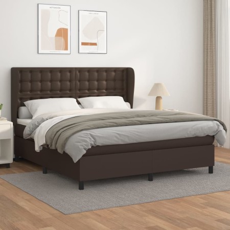 Cama box spring con colchón cuero sintético marrón 180x200 cm de , Camas y somieres - Ref: Foro24-3129048, Precio: 674,61 €, ...