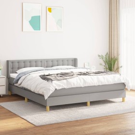 Box spring bed with light gray fabric mattress 160x200 cm by , Beds and slatted bases - Ref: Foro24-3130601, Price: 511,03 €,...