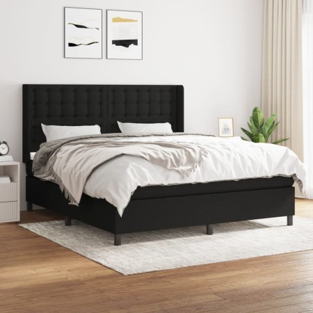 Box spring bed with black fabric mattress 160x200 cm